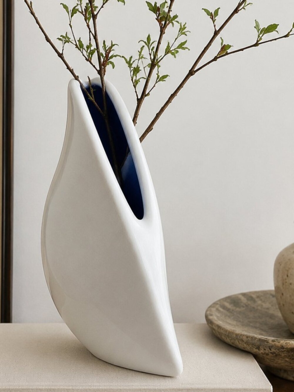 Kyohdoh MCM Ikebana Vase White Porcelain Japan Yokkaichi Art Pottery 1970s